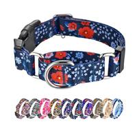 Hikiko Martingale Collier pour Chien - Motif Floral Mignon - pour Chiens de Petite, Moyenne et Grande Taille - en Nylon Souple - Fleurs de Prunier - Taille M