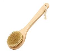 HiKin Brosse de bain sèche pour le dos 25 cm Poils naturels Manche court Brosse de bain et de douche avec poignée en bois antidérapante Parfaite pour exfolier, circulation sanguine, détox