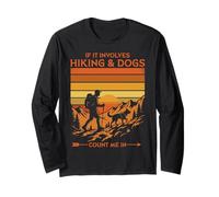 Hiking & Dogs Count Me in Retro Sunset Hiker Manche Longue