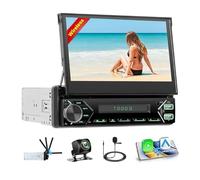 Hikity 1 Din 2+64GB Android 15 Dab DVR Autoradio sans Fil CarPlay Android Auto Autoradio 7" IPS Écran Tactile Soutien Lien Miroir WiFi GPS FM RDS 2USB EQ SWC Type-C Charging Caméra de Recul U Disk