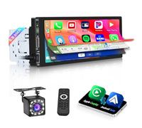 Hikity 1 Din Autoradio Carplay Android Auto Wired Écran Tactile 6,9 Pouces Radio avec Bluetooth Mains Libres Android/iOS Lien Miroir FM Radio EQ 2 entrées USB SWC Mic Caméra de Recul