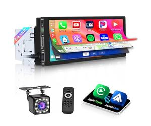 Hikity 1 Din Autoradio Carplay Android Auto Wired Écran Tactile 6,9 Pouces Radio avec Bluetooth Mains Libres Android/iOS Lien Miroir FM Radio EQ 2 entrées USB SWC Mic Caméra de Recul