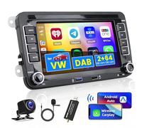 Hikity 2G+64G Android 15 Dab Autoradio 2 din sans Fil Carplay Auto Radio pour VW Golf 5 6 Passat B6 B7 Polo Caddy Radio Android avec GPS Bluetooth Dab WiFi Android Auto USB AHD Caméra de Recul