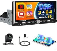 Hikity 2G+64G Android15 DSP Autoradio 1 DIN avec écran Tactile de 6,9 Pouces avec Carplay sans Fil Android Auto sans Fil,1 Din Radio RDS/FM Bluetooth GPS WiFi+ Caméra de Recul+MIC+Type-C