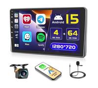 Hikity 4+64GB Android 15 Autoradio pour Fiat Panda 2003-2012 avec Carplay sans Fil Android Auto, 9 Pouces Écran Tactile avec GPS Bluetooth WiFi FM/RDS caméra de recul