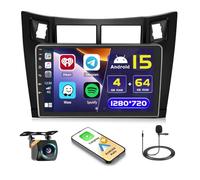 Hikity 4+64GB Android 15 Autoradio pour Toyota Yaris 2005-2011 avec Carplay sans Fil Android Auto, 9 Pouces Écran Tactile avec GPS Bluetooth WiFi FM/RDS caméra de recul