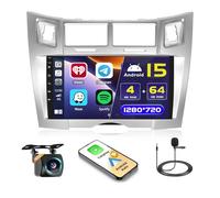 Hikity 4+64GB Android 15 Autoradio pour Toyota Yaris/Vizi 2005-2011 avec Carplay sans Fil Android Auto, 9 Pouces Écran Tactile avec GPS Bluetooth WiFi FM/RDS caméra de recul