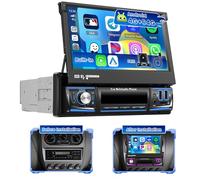 Hikity 4G+64G 1 DIN Android 15 Autoradio avec écran Rétractable de 7 Pouces, écran Tactile IPS avec CarPlay sans Fil Android Auto GPS WiFi AI DSP FM/RDS Radio USB BT Caméra de Recul + MIC