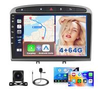 Hikity 4G+64G Android 15 Autoradio pour Peugeot 308/408 2007-2015 Autoradio 2 Din Wireless Carplay Android Auto 9 Pouces Écran Tactile avec GPS WiFi FM/RDS 32EQ Caméra MIC