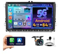 Hikity 5G WiFi 4+64G Android Autoradio pour VW Golf 5 Golf 6 Skoda Passat Tiguan Touran Polo Carplay Android Auto, 9 Pouces écran Tactile pour Voiture avec DSP GPS Bluetooth5.0 FM/RDS Caméra de Recul
