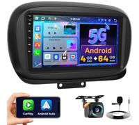Hikity 5G WiFi 4+64G Android Autoradio Wireless Carplay pour Fiat 500X 2014-2020, 9 Pouces IPS écran Tactile pour Voiture avec Android Auto DSP GPS Bluetooth5.0 FM/RDS Caméra de Recul