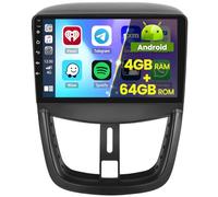 Hikity 5G WiFi 4+64G Android Autoradio Wireless Carplay pour Peugeot 207 2006-2015, 9 Pouces IPS écran Tactile pour Voiture avec Android Auto DSP GPS Bluetooth5.0 FM/RDS Caméra de Recul