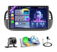 Hikity [8 Core 4+64GB] Android 15 Autoradio pour Fiat 500 2007-2015 Radio Carplay Android Auto sans Fil Écran Tactile 9’’ Bluetooth Stéréo Mirror Link WiFi GPS SWC USB