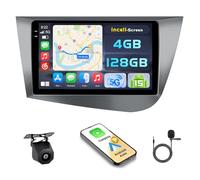 Hikity Android 15 4+128G Autoradio Carplay pour Seat Leon MK2 2005-2012 Aves 9" Écran Tactile Incell, Auto Radio Aves sans Fil Carplay Android Auto, BT/WiFi/FM/RDS+Caméra de Recul+MIC