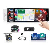 Hikity Android Autoradio 1 DIN Stereo Bluetooth Compatible avec Wireless CarPlay Android Auto, 6,5 Incell Pouces Écran Tactile Lecteur Radio RDS FM AM Recharge Rapide Microphone Caméra pour Voiture