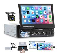 Hikity Autoradio 1 Din avec Écran Rétractable HD 7 Pouces Poste Radio 1din avec Bluetooth Mains Libres USB FM Lien Miroir AUX Caméra de Recul