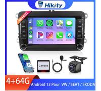 Hikity Autoradio Android 13 pour VW/SEAT/SKODA -7""[4+64G] CarPlay/Android Auto Sans Fil,GPS,WiFi,Mirror Link,BT, caméra de recul