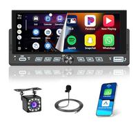 Hikity Autoradio Bluetooth 1 DIN avec Carplay Android Auto sans Fil, Radio 1DIN avec écran Tactile de 6,9 Pouces, Lien Miroir, Radio FM, USB, Type-C, SWC, EQ, Caméra de Recul, Microphone