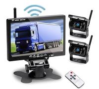 Hikity Caméra de Recul sans Fil 7" Kit Campeur avec 2 Caméras Arrière Divisées avec Vision Nocturne IP67 étanche+Enregistrement Vidéo pour Camions, Remorques Bus Voitures Camping-Cars Vans 12V-24V