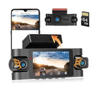 Hikity Dashcam 3” 2K à 4 Canaux Carte TF 64G, Contrôle Via l'application WiFi, Écran IPS, Vision Nocturne Grand Angle 360°Surveillance 24 Heures Enregistrement en Boucle, Correction de l'Exposition