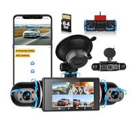 Hikity Dashcam Voiture 3" 1080P 5 Canaux Carte TF 64G Contrôle Via l'application WiFi Écran IPS Vision Nocturne Grand Angle Surveillance 24 Heures Enregistrement en Boucle, Correction de l'Exposition