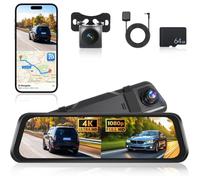 Hikity Dashcam Voiture 9.66"" 4K -Double caméra, GPS, écran tactile IPS,WiFi,ADAS,détection angles morts,vision nuit 150°+ 64G