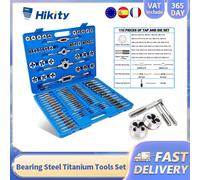 Hikity - Kit d'outils de taraudage et de filetage en acier titane, 110 pièces, métrique et standard, avec supports de tarauds et filières, pour réparation automobile, en coffret 110pcs
