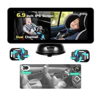 Hikity Moniteur de Bébé pour Voiture - Stabilité Arrière Caméra Arrière avec Moniteur 6,9" pour Le Voyage en Siège Auto - 2 Caméras, Support à Ventouse, DC 12V, Caméra de Voiture pour Bébé