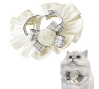 Hikiwin Collier élégant en dentelle pour chat avec nœud papillon et fleur, collier en dentelle pour animal domestique avec nœud mignon, costumes de princesse pour chat, blanc, 1 pièce