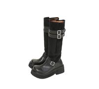 HIKKWXVN Bottes à Talons Plateforme mi-Mollet pour Femmes, Bottes de Combat à Semelle épaisse antidérapante, pour Les trajets, Les Voyages, Les Tenues de Festival,Noir,40 EU