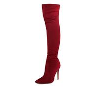 HIKKWXVN Bottes au-Dessus du Genou en Daim Extensible à Talons Aiguilles de 4,3 Pouces pour Femmes, Bottes Hautes Cuissardes, Chaussures Hautes Mode Automne Hiver,Rouge,36 EU