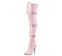HIKKWXVN Bottes Cuissardes à Bout Pointu en Cuir Verni pour Femmes, Talons Aiguilles de 12 cm, Bottes au-Dessus du Genou, Chaussures surdimensionnées, Chaussures de Pole Dance,Rose,43 EU