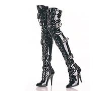HIKKWXVN Bottes Cuissardes à Bout Pointu en Cuir Verni pour Femmes, Talons Aiguilles de 12 cm, Bottes au-Dessus du Genou, Chaussures surdimensionnées, Chaussures de Pole Dance,Black Glossy,44 EU