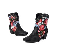 HIKKWXVN Bottes de Cowboy Western à Bout Pointu pour Femmes, Bottines à Talons Bas à Enfiler, Bottes Chelsea, Bottes mi-Mollet Automne-Hiver,Noir,39 EU