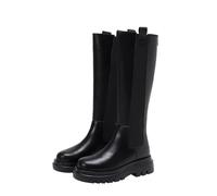 HIKKWXVN Bottes de Neige Chaudes d'hiver pour Femmes, Bottes d'équitation Hautes à glissière au Genou, Bottes de Moto pour Femmes, Bottes Hautes à Bout Rond d'automne et d'hiver,Noir,34 EU