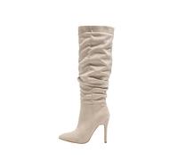 HIKKWXVN Bottes Hautes en Daim synthétique à Talons Aiguilles et Bouts Pointus pour Femmes, Bottes Hautes Sexy à Talons Hauts, Bottes Souples à Talons d'hiver Tendance,Beige,40 EU