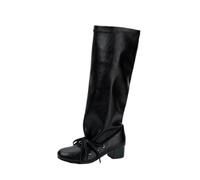 HIKKWXVN Bottes Hautes Jusqu'au Genou à Large Mollet et Talon Bas pour Femmes, Bottes à Enfiler à Large Mollet pour soirées en Club, Voyages et Tenues de Festival,Noir,39 EU