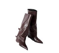 HIKKWXVN Bottes Montant au Genou à Bout Pointu pour Femmes Petites, Taille 5-8, Talon Bloc Bas, Design pour Mollets étroits, pour soirées en Club, Voyages, Tenues de Festival,Marron,37 EU