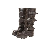 HIKKWXVN Bottes Montantes pour Femmes Petites, Tailles 35-38, Bottines à Plateforme Gothiques rétro pour soirées en Club, Voyages et Tenues de Festival,Marron,39 EU