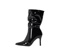 HIKKWXVN Bottines à Bout Pointu en Cuir Verni pour Femmes, Bottines à Talons Aiguilles pour Femmes de Bureau, Bottines à Talons Tendance pour l'hiver,Noir,38 EU