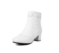 HIKKWXVN Bottines à Talon épais et Fermeture éclair pour Femmes, Bottines à Talon Bas pour l'automne et l'hiver, Chaussures de soirée de Mariage Tendance,Blanc,39 EU