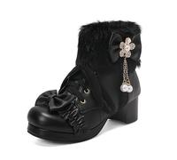 HIKKWXVN Bottines à Talons Bas pour Femmes, Bottines à Fermeture éclair, Uniforme Lolita, Talons Hauts épais, Bottines de Cosplay, Chaussures de soirée Tendance,Noir,43 EU