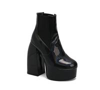 HIKKWXVN Bottines à Talons compensés pour Femmes, Bottines à Plateforme en Cuir Verni à Bout carré, Bottes Courtes Chaudes pour l'automne et l'hiver,Noir,36 EU