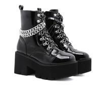 HIKKWXVN Bottines de Combat Unisexes à Plateforme et Fermeture éclair pour Femmes et Adultes, Bottines Tendance à Talons Hauts et épais, Bottines Chaudes pour l'automne et l'hiver,Noir,42 EU