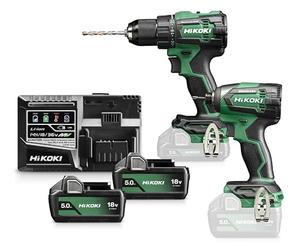 HIKOKI Akku-Combo-Kit, KC18WCZ (1 Akku Schlagschrauber 1/4" WH18DE, Max. Festdrehmoment 175 Nm, 1 Akku Schlagbohrschrauber DV18DE, Max. Festdrehmom. hart: 70 Nm, 18V, Brushless)