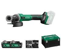 HiKOKI Akku Winkelschleifer G1813DE (18V, 125 mm Ø, Brushless Motor, mit Antivibrations-Zusatzhandgriff, Schleifschutzhaube, 2 Akkus BSL1850MA 18V Li-ion, 1 Ladegerät UC18YSL3, im Transportkoffer)