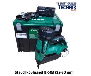 HiKOKI Cloueur à batterie NT1850DBSL NT1850DA WXZ 15-50mm 2x2,0Ah pour clous à tête refoulé Prebena J BR-03