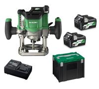 HiKOKI Akku-Oberfräse M3612DA (36V, Spannzange Ø 8/12 mm, 50 mm Hubhöhe, Brushless, Soft-touch, LED, verstellbare Handgriffe, Transportkoffer, Zubehör, inkl. 2x 2.5 Ah Akku und Ladegerät)