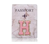 HIKOO DAILY Étui de protection tendance pour passeport - Motif lettre brodée - Portefeuille - En cuir synthétique - Unisexe, A 1471 (H), Taille unique
