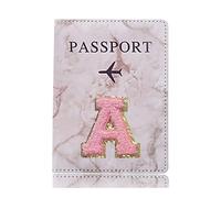 HIKOO DAILY Étui de protection tendance pour passeport - Motif lettre brodée - Portefeuille - En cuir synthétique - Unisexe, A 1464 (A), Taille unique